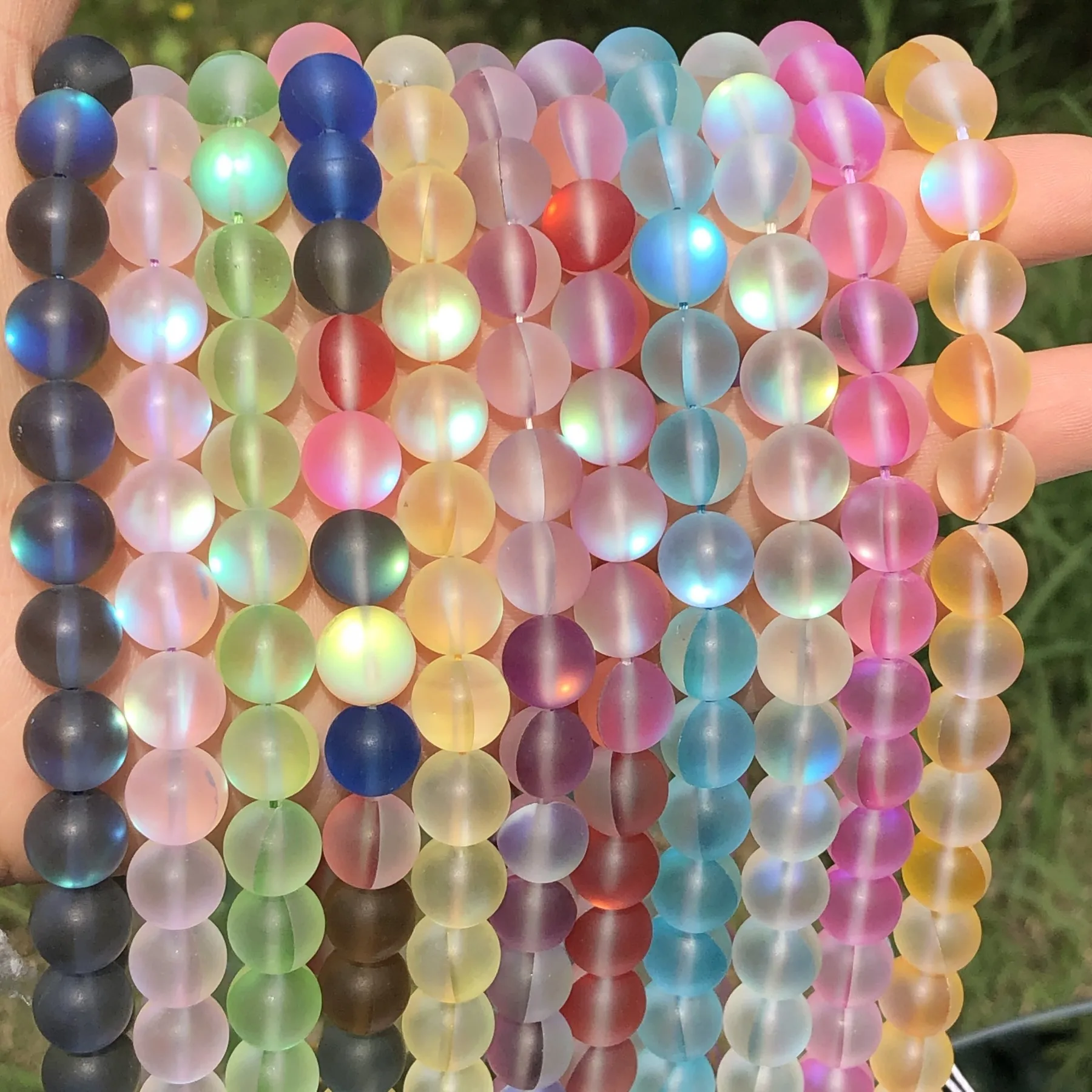 Matte Aurora Crystal Glass Beads Frosted Mystic Aura Mermaid Beads Round  Moonstones for Bracelet Necklace Jewelry Making DIY - AliExpress