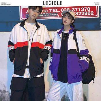 

LEGIBLE 2020 Japanese Jackets Men Windbreaker Patchwork Loose Casual Jacket Male Coats Zipper Korean Tracksuit Streetwear