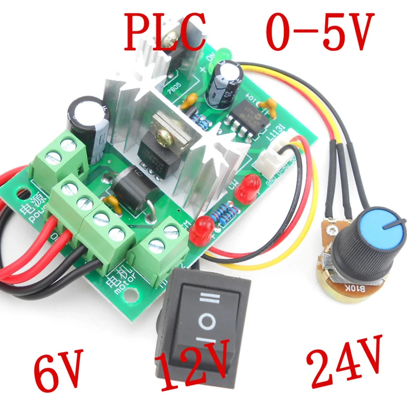 DC6-24V 6A 180W PWM DC Motor Speed Regulator Controller 6V 12V 24V Control With Start Stop Reverse Rotation and Shut Off