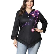 

Sale Plus Size Tops Women Clothes Long Sleeve Autumn Shirts Vintage Blouse V Neck Button Blouse Shirts Print Casual Top D30
