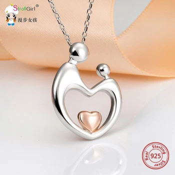 

StrollGirl 925 Sterling Silver Mom Love Kid Necklaces with Hand in Hand Heart Pendant Necklace Fashion Jewelry for Women’s Gifts