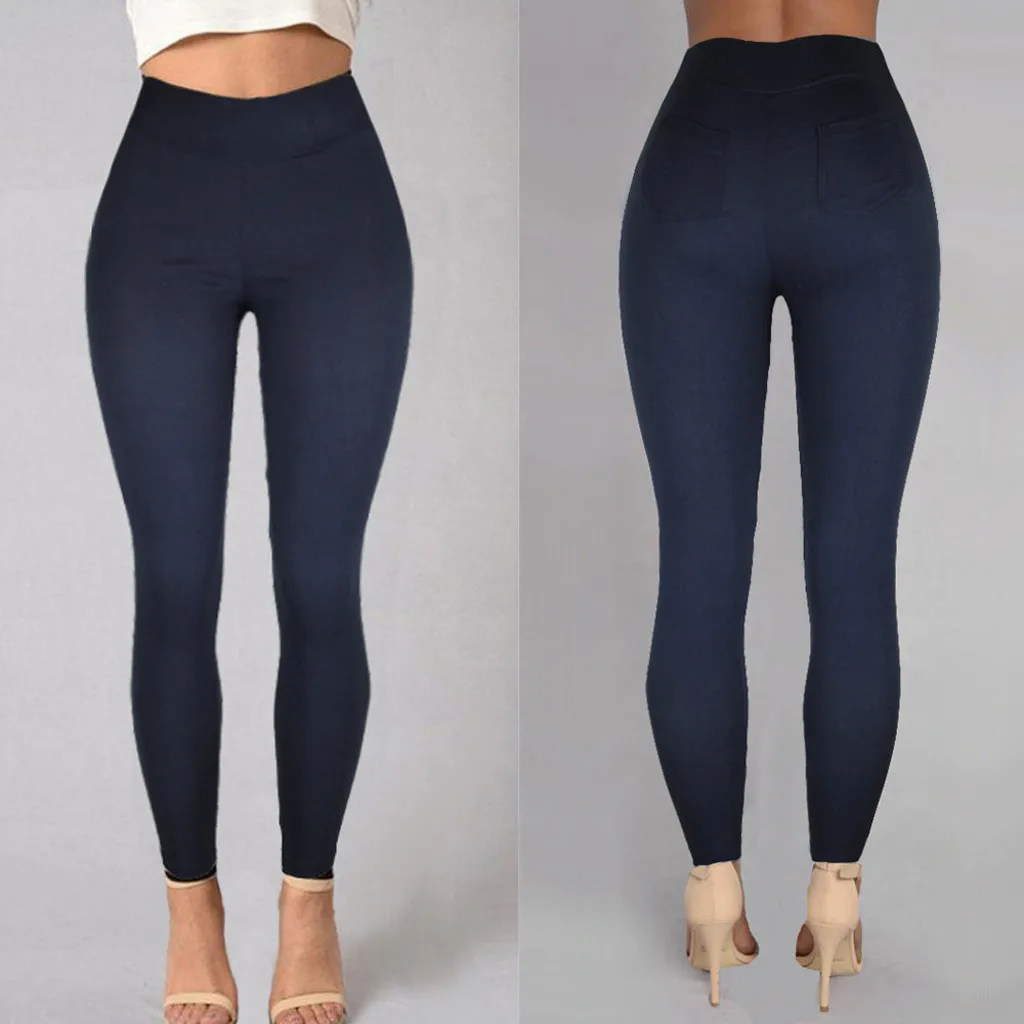 Side Striped Leggings Women Mock Pocket Leggings Pants Jeans Slim Leggings Woman Jeggings Ladies Denim Skinny Trousers