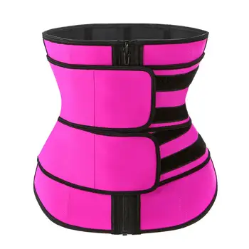 

Fashion Pink Black Double Compression Belt And Zipper Women Workout 9 Bones Slimming Tummy Latex Waist Trainer Cincher Corset