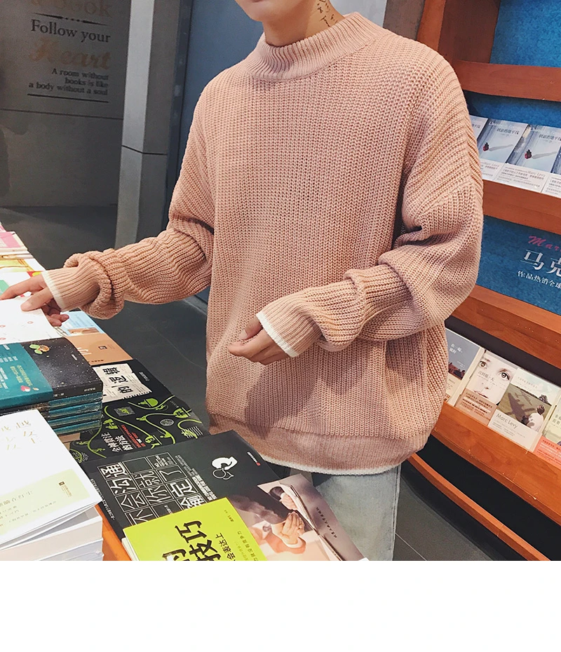 Winter New Sweater Men Warm Fashion Solid Color Casual O-neck Sweater Pullover Man Streetwear Wild Loose Long-sleeved Sweater