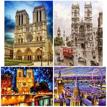 

PhotoCustom Paint By Number building Drawing On Canvas Gift DIY Pictures By Numbers Landscape Kits Hand Painted Painting Art Hom