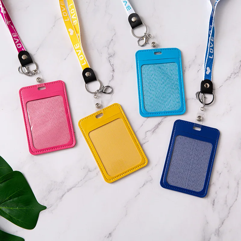 Style cordon noir ??tui pour carte de Bus en cuir couleur bonbon, pour femmes, lani?�re porte 