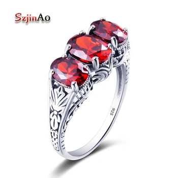 

Authentic Princess Diana Red GarnetRings For Women Vintage Wedding Pure 925 Sterling Silver Jewelry Bijoux En Argent