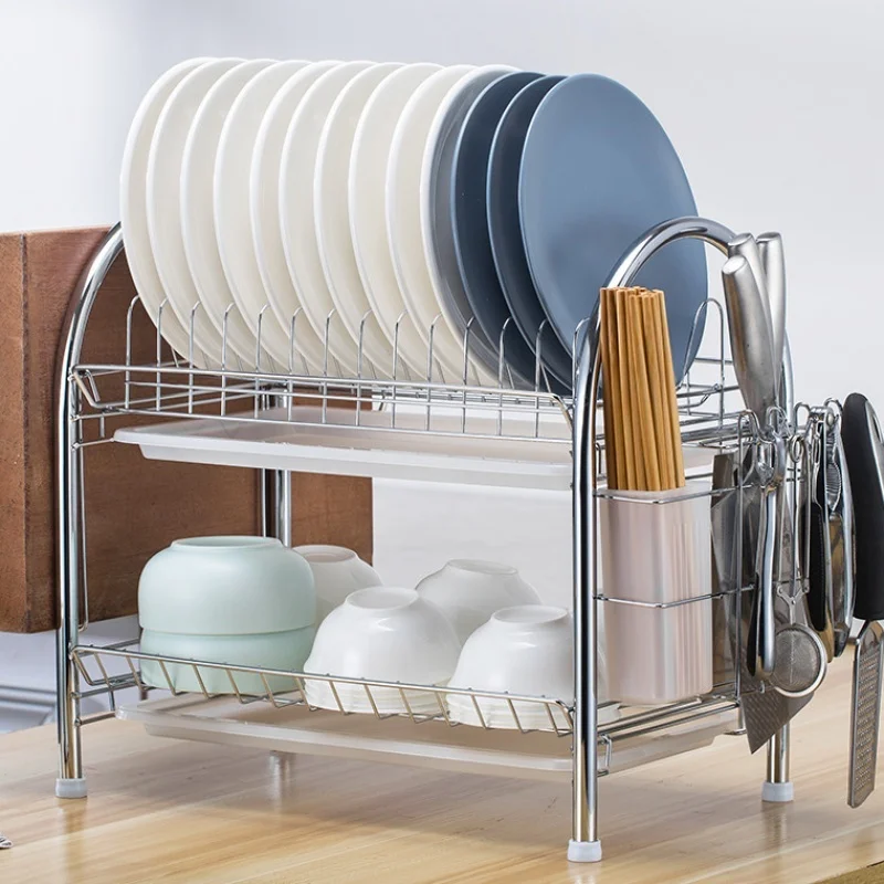 Кухонная стойка для хранения большой емкости, Вешалка из нержавеющей стали и пластика, устойчивая стойка для столовых приборов, тарелка, полка для слива посуды - Цвет: 5