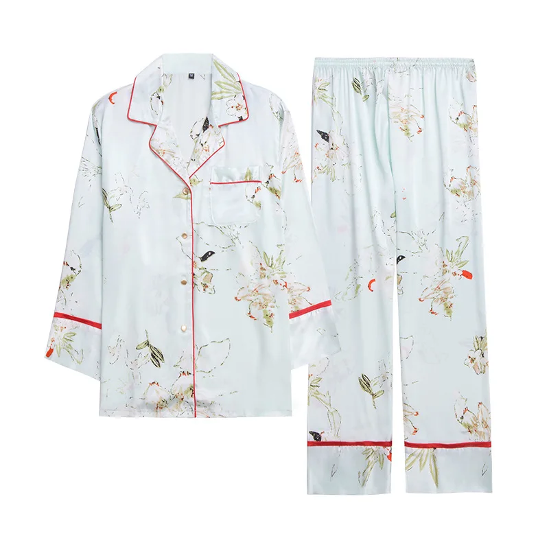 Pijama Mujer Verano; комплект из двух предметов с длинными рукавами; шелковые пижамы с принтом Hogar Traje De Dos Piezas Para Mujer; дышащие пижамы для женщин
