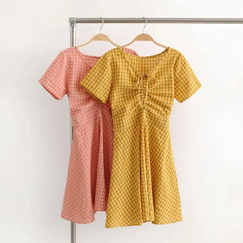 

19 Summer Korean-style New Style Versatile Medium-length Dress Children Best Friend-Short-sleeve Dress Autumn Girl'S Plaid