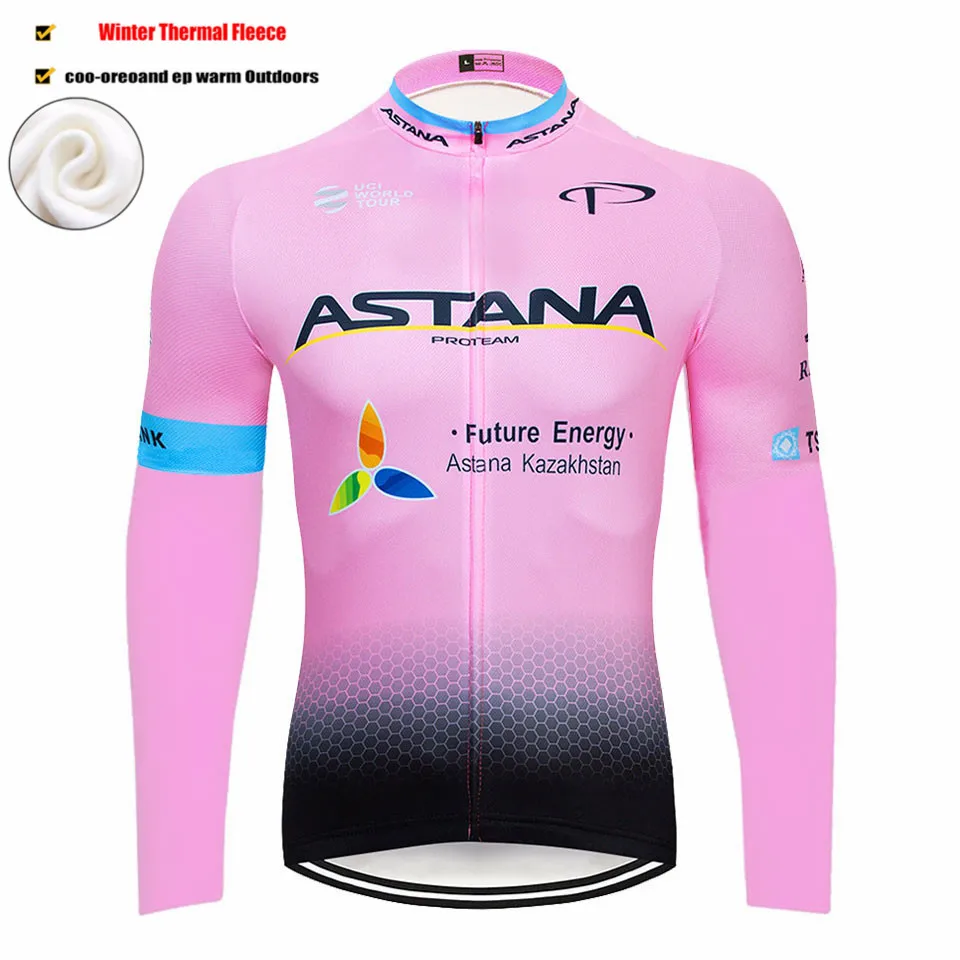 Зима Астана термо флис Велоспорт Джерси с длинным рукавом велосипедная одежда мужская велосипедная одежда Велоспорт Джерси велосипедные топы - Цвет: 4