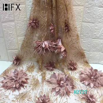 

HFX dusty pink french Lace Fabric 2019 High Quality Embroidery 3D Flower sequins Nigerian Lace Fabrics For Bridal dress H2727