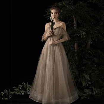 

Champagne Spaghetti Sexy Evening Party Dress Sequins Formal Exquisite Dress Women Full Length Prom Gown A-Line Oversize 3XL