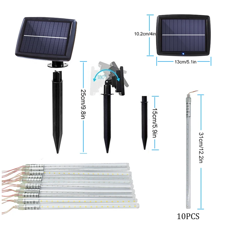 Китайский новый год 30 см Наружное освещение на солнечной метеоритный дождь 10