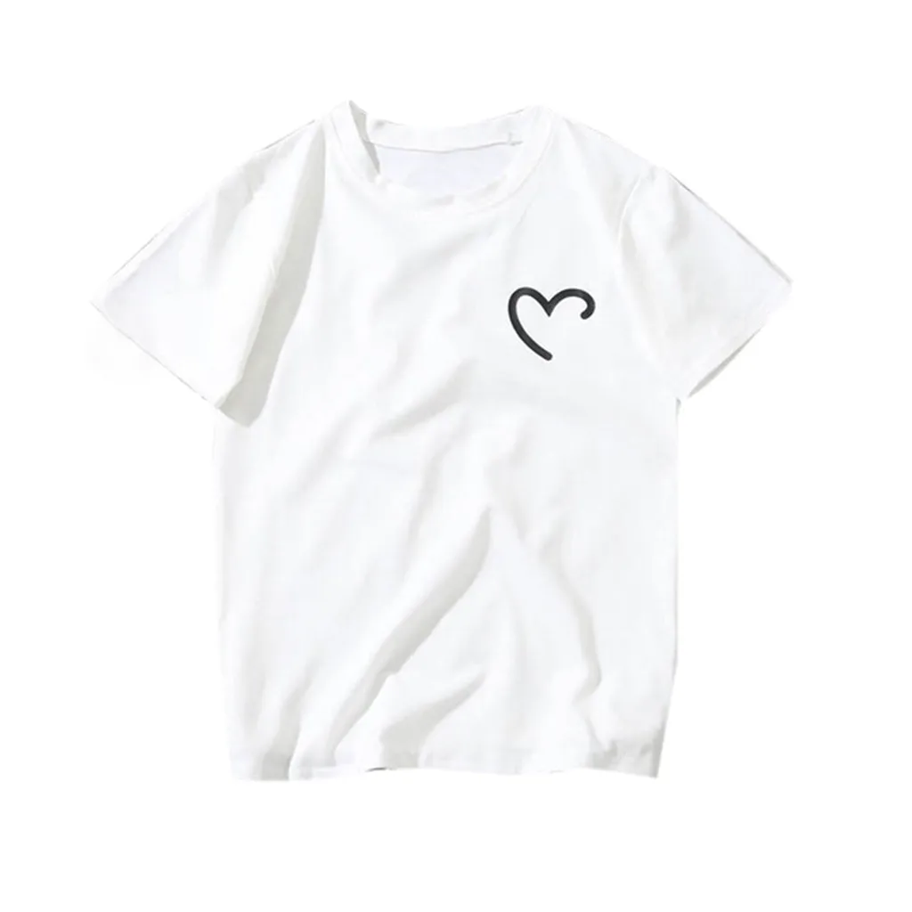 White 20# Женские футболки с принтом в форме сердца, большие размеры, футболка с короткими рукавами, женская одежда, топы, mujer - Цвет: White