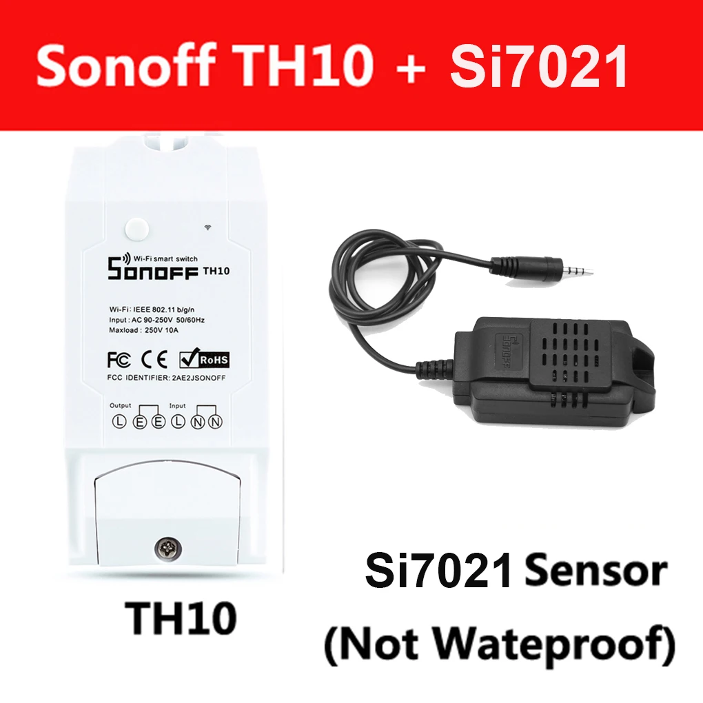 Sonoff TH 10A/16A умный Wifi переключатель контроллер с датчиком температуры и водонепроницаемым контролем влажности домашней автоматизации - Комплект: TH10 and Si7021