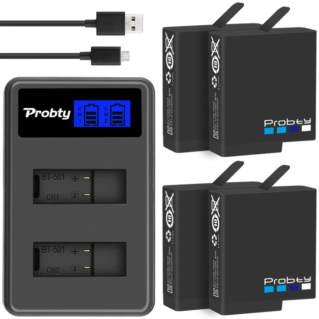 Wasabi Power Battery & Triple Charger For GoPro Hero 8/7/6/5/2018 - 2-Pack 1220mAh, USB-C & Micro USB