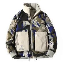 Модная одежда, мужские пуховые пальто с принтом, лоскутные, свободные, толстые, Wnter пуховики, мужские, со стоячим воротником, на молнии, мужской пуховик