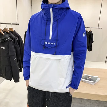

Autumn Jacket Coat Men Contrast Color veste homme Loose Travel Hooded Pullover Outerwear Casual Mens Windbreaker Coats