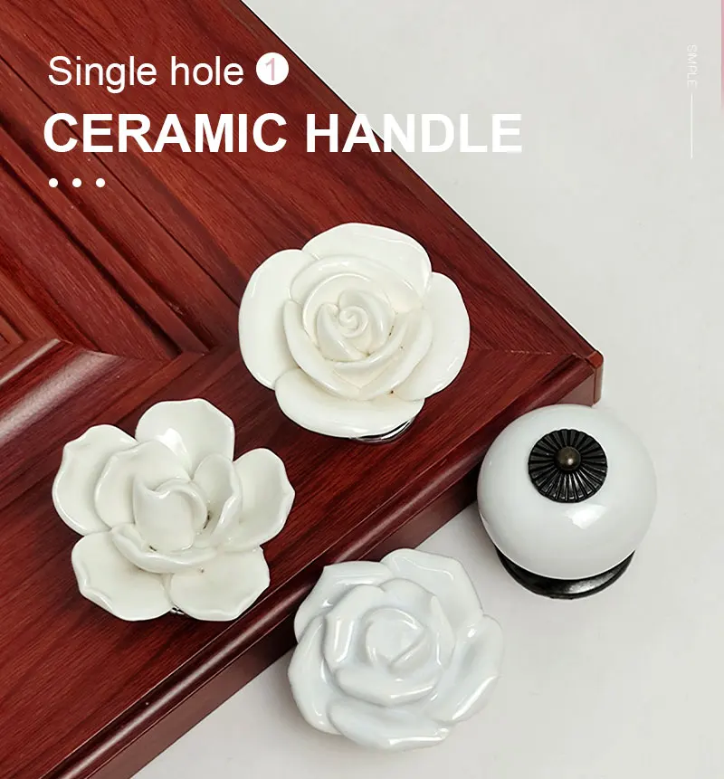Description Picture 2 of itemWonzeal 1PCS Ceramic Flower Knobs White Roses Furniture Handles Door Cabinets Drawer Cupboards Closet Pulls With Screws