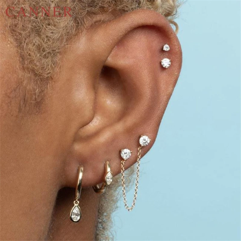 

Simple Creative Zircon Stud Earrings for Women 925 Sterling Silver Small Gold Chain Tassel Earrings Geometric Hoop Earrings 2019