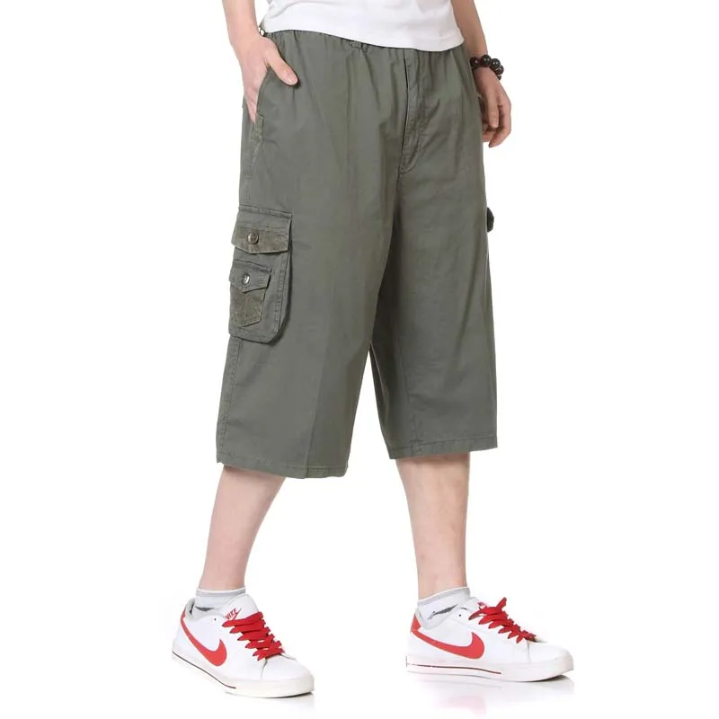 Летние модные мужские повседневные шорты, хлопковые свободные короткие брюки-карго, пляжные брюки средней длины с карманами размера плюс 3XL 4XL