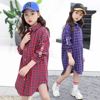 

Girls Plaid Shirt 2019 Autumn Girls Clothes Teenage School Girl Shirts for Girls Blouse Purple Children Blouse 12 T Kids Clothes