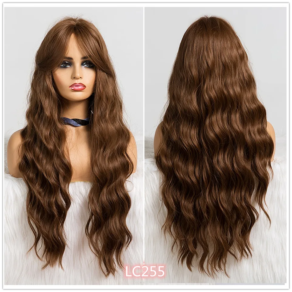 EASIHAIR длинные волнистые коричневые парики Высокая плотность температура Синтетические парики для женщин Косплей парики термостойкие парики волос - Цвет: LC225-1