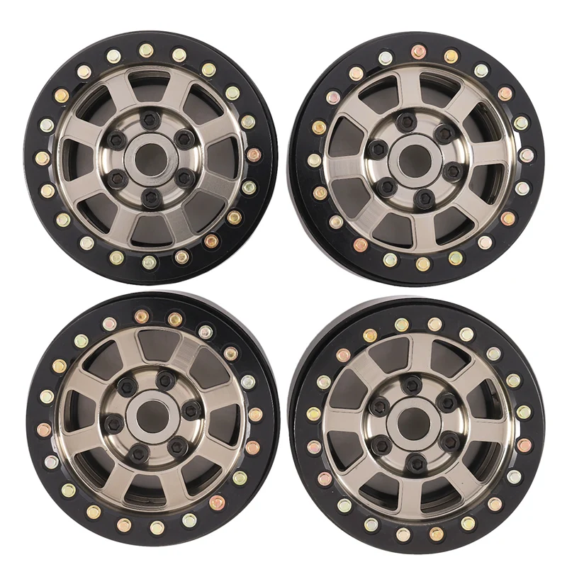 

AABB-4PCS Metal 1.9 Inch Beadlock Wheel Rim for 1:10 RC Crawler Axial SCX10 90046 90047(Black&Gold)