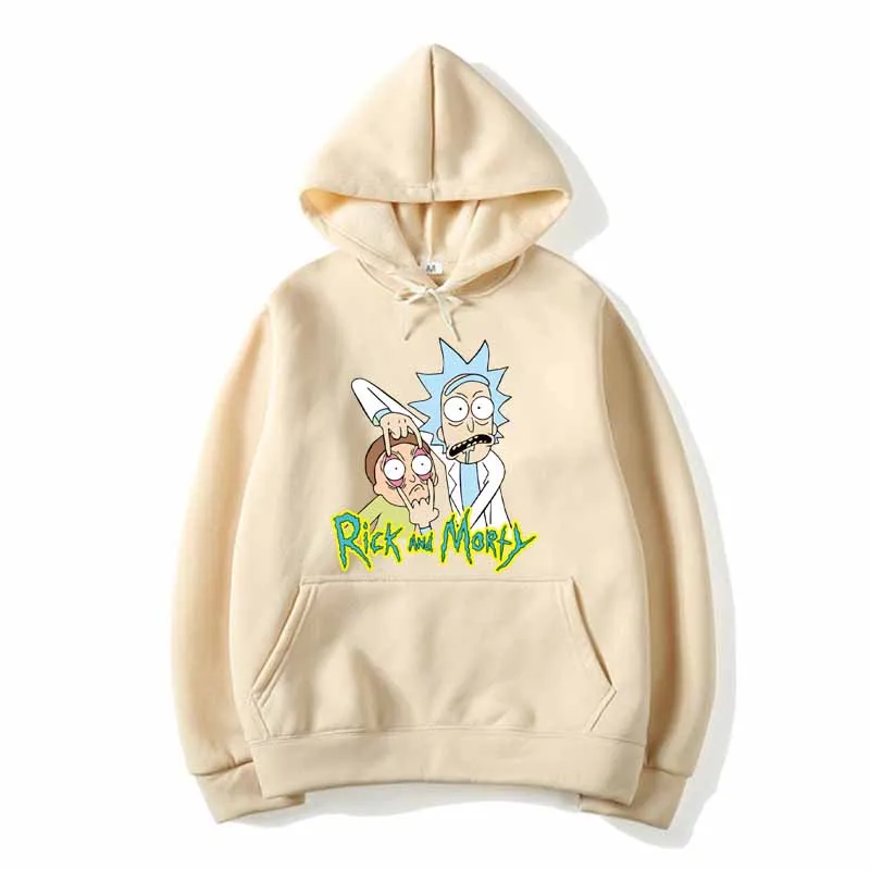 Толстовки с капюшоном Outono Inverno Quente Homens аниме engrachado impresssano Camisolas de Rick E Morty Loog Manga Casaco Com Capuz de algodao - Цвет: Khaki