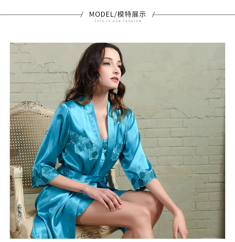 WOMEN'S V-neck Sexy Strap Nightdress Spring-Summer Thin Half-sleeve Shirt Women's Robe& Gown Sets Imitated Silk Fabric Comforta