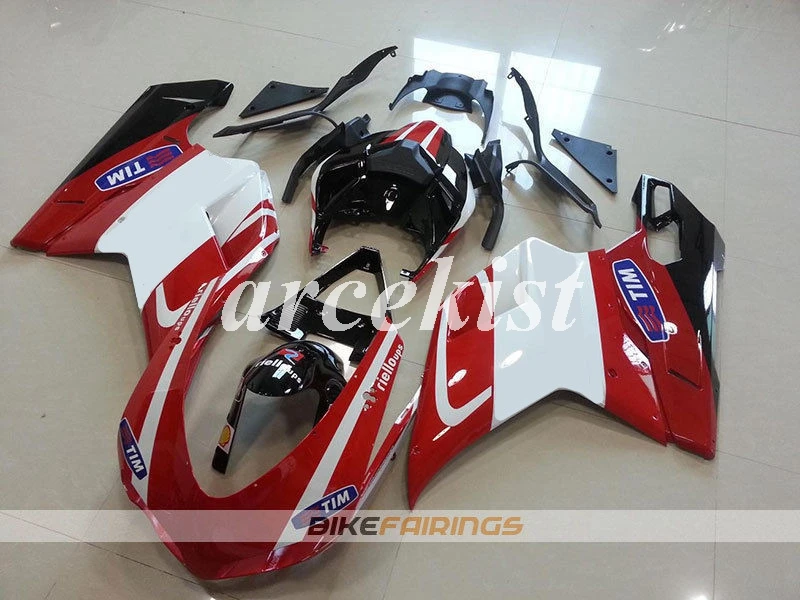 ABS полный обтекатель комплект подходит для DUCATI 848 evo 1098 1198 1098S 2007 2008 2009 2010 2011 2012 набор черный - Цвет: red white