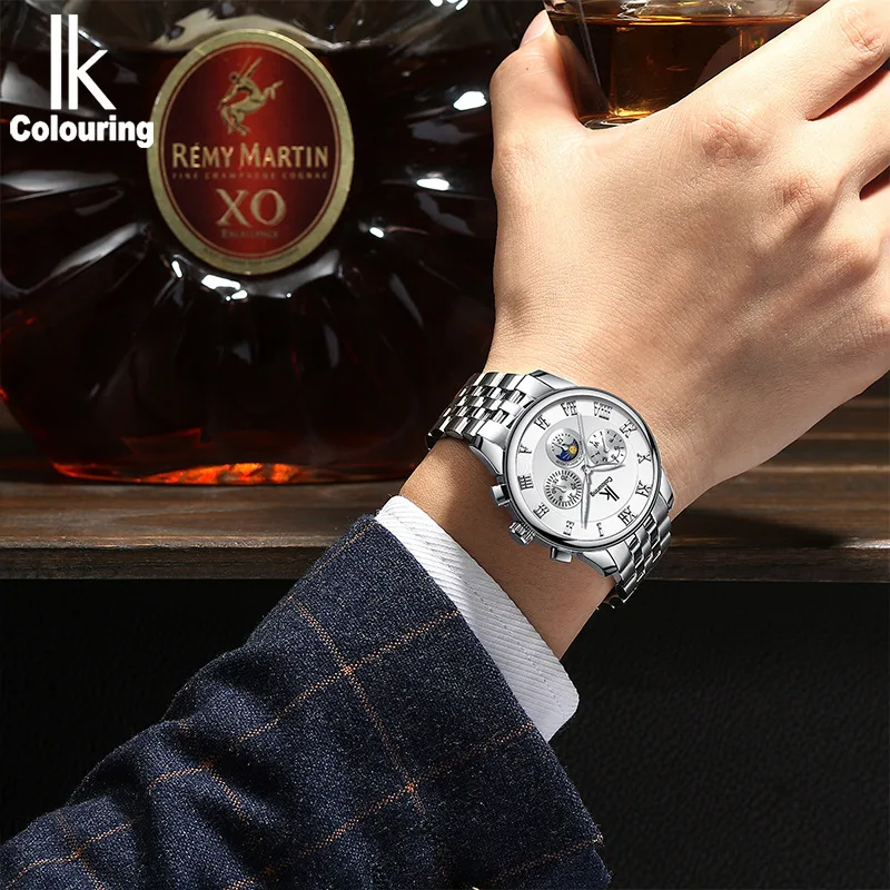 

Hong Kong IK Apache Men's Business Casual Steel Belt Multi-functional Watch Three-Eyed Six Hands Business Quartz Watch