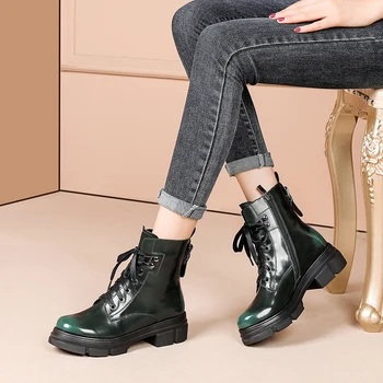 

Winter Boots Women Autumn Winter Genuine Leather Motorcycle Boots Metal Decoration Party Night Club Shoes Woman