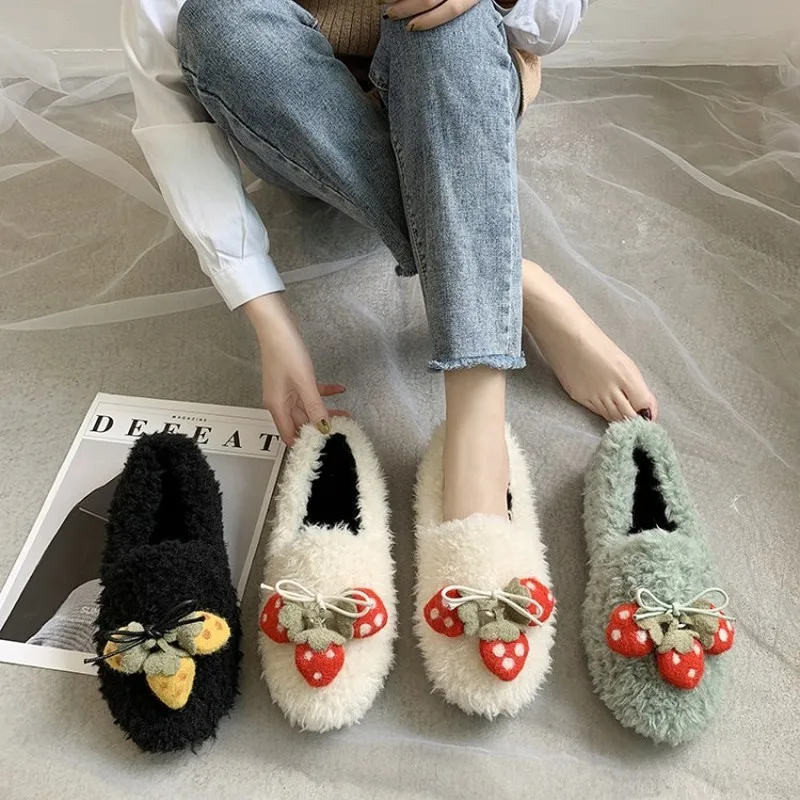 

A pedal Ladies Shoes e new plus velvet flat Platform Cotton shoes women Lazy Winter furry shoes femal zapatos de mujer Y18-18
