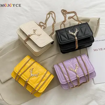 

2020 Women Bags Fashion Lattice Pattern Messenger Bags PU Leather Antler Tassel Elegant Chain Shoulder Bags Pouch Stylish Bags