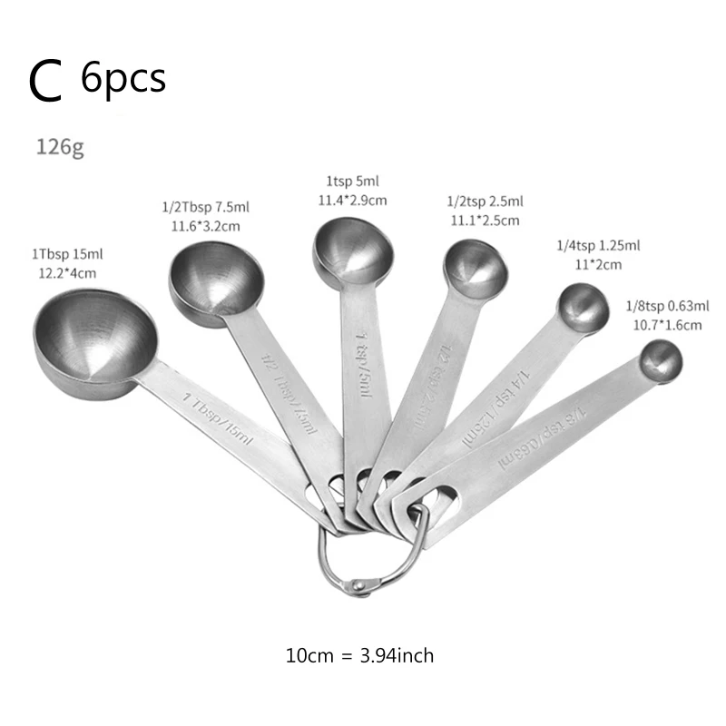 6/8/9pcs Measuring Spoons Stainless Steel Seasoning Coffee Tea Measure Scoop with Scale Ruler Bakery Tool