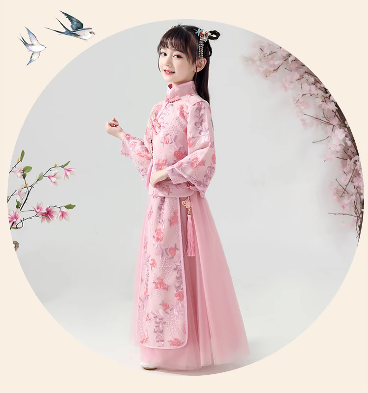 Hanfu/осенне-зимний китайский костюм для девочек Новогодняя одежда для малышей г. Осенний костюм в китайском стиле для девочек