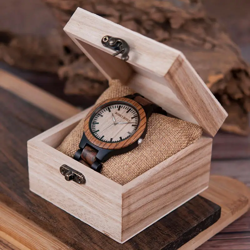 BOBO BIRD Couple Watch Wood Relogio Masculino Custom Gift to him her
Japan Movement Wristwatch in Wooden Box Zebra Wood Strap