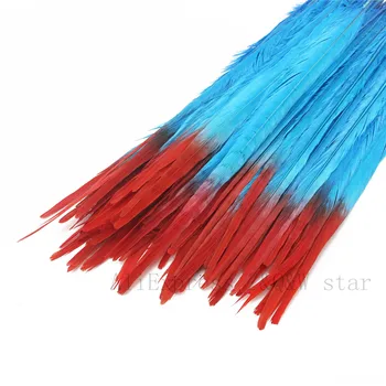 

Natural 40-45CM (16-18 inches) Pheasant tail dyed lake blue plus red color 50-200PCS clothing DIY craft jewelry