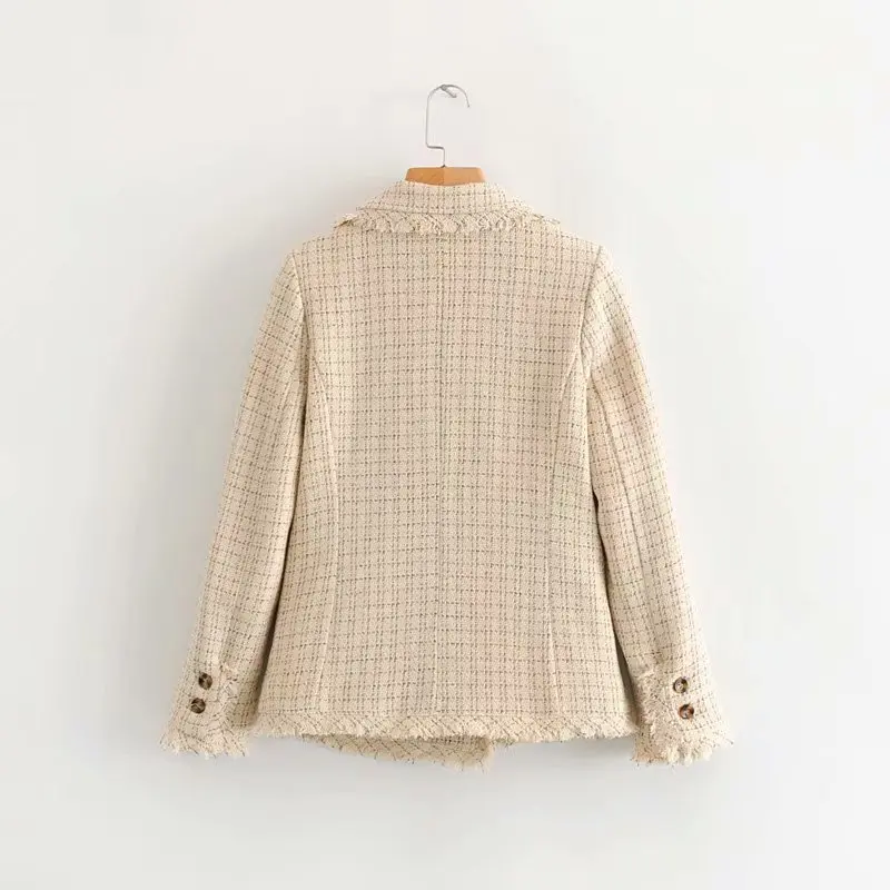 

WOMEN'S Dress 2019 Autumn And Winter New Style Double Breasted Tassels Plaid Slim Fit Suit Jacket Women's D0709