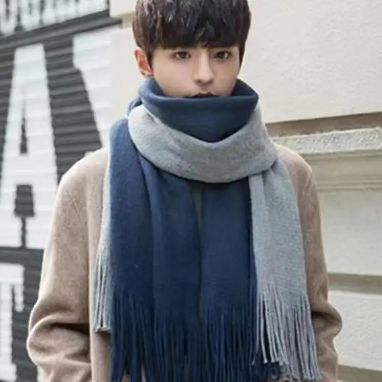 100% Pure Wool Scarves for men Reversible Warm Cashmere Wraps Man's Autumn Winter Fine Scarf |