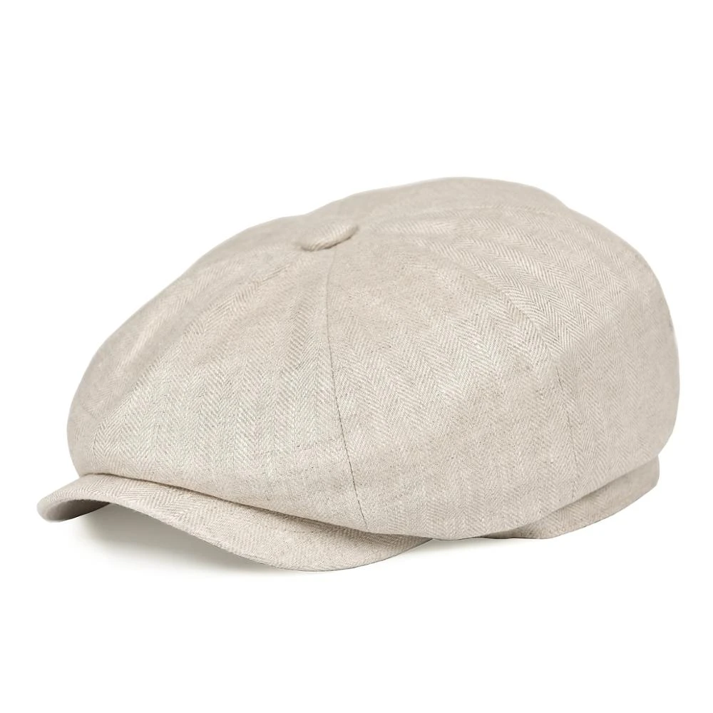 Botvela Summer Linen Newsboy Cap Men Women Herringbone Bakerboy Caps