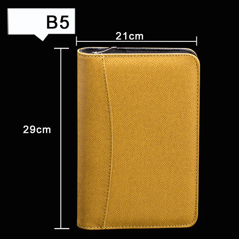 A6/A5/B5 папка-менеджер Padfolio дневник блокнот и журнал калькулятор Биндер спиральная записная книжка деловая сумка на молнии руководство - Цвет: B5 Yellow