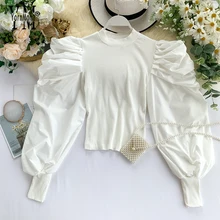 Jornmona хорошее качество удобная Элегантная блузка с пышными рукавами рубашка Готическая Ins Мода весна осень женские Топы Женская белая рубашка укороченный