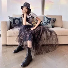 Роскошная Брендовая женская/из натурального шелка/тюля/миди/длинная/элегантная/с принтом/с высокой талией/юбка женские юбки мода подиумный дизайн