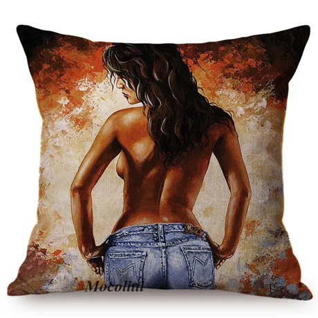 Nordic Sexy Woman Human Body Oil Painting Art Home Decorative Sofa Throw Pillow Case Sexy Girl Charming Large Butt Cushion Cover M074-6