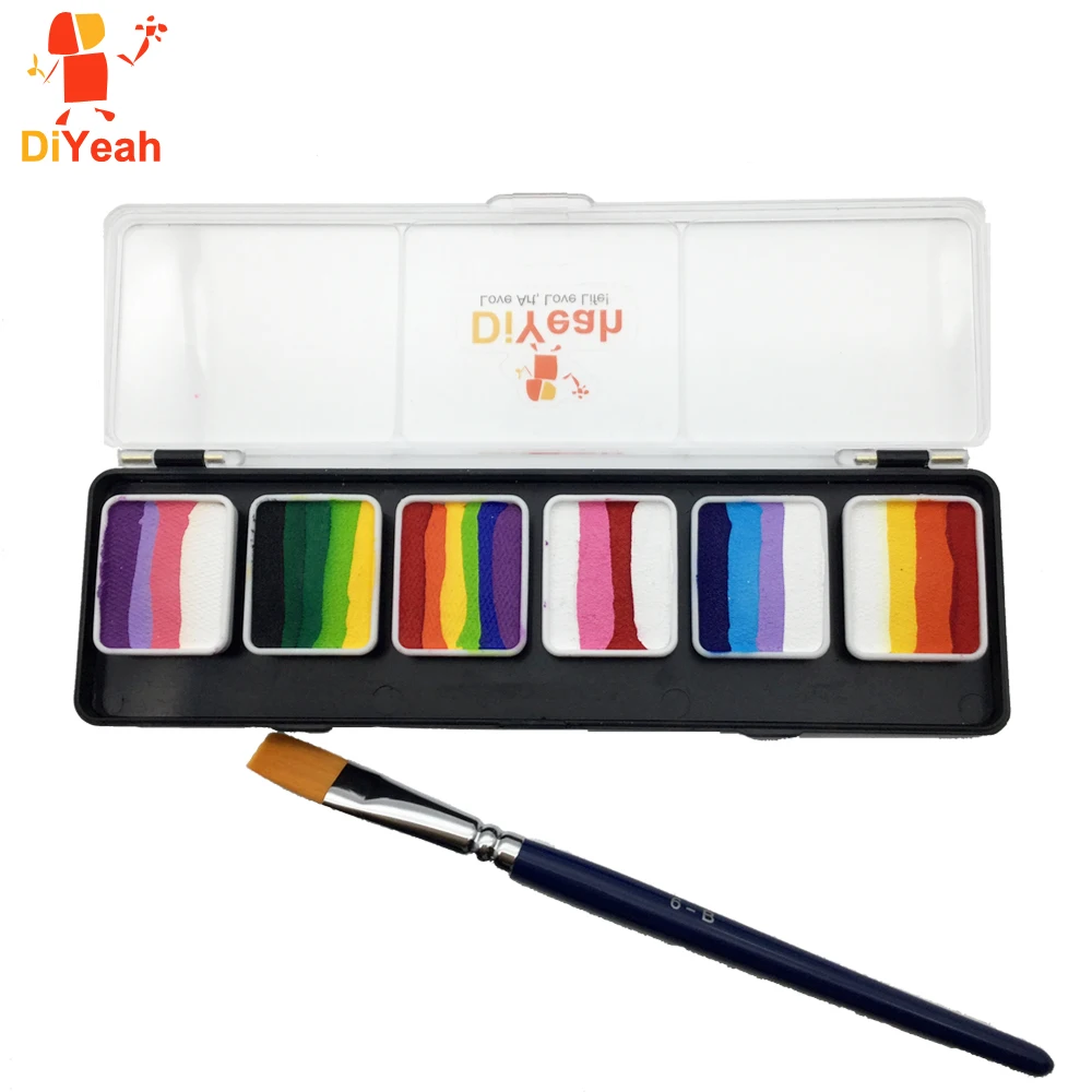 

DiYeah Body Art Water Based Face Painting Split Cakes Rainbow Makeup Palette Tool Brush Halloween Party Fancy Dress Beauty 6g