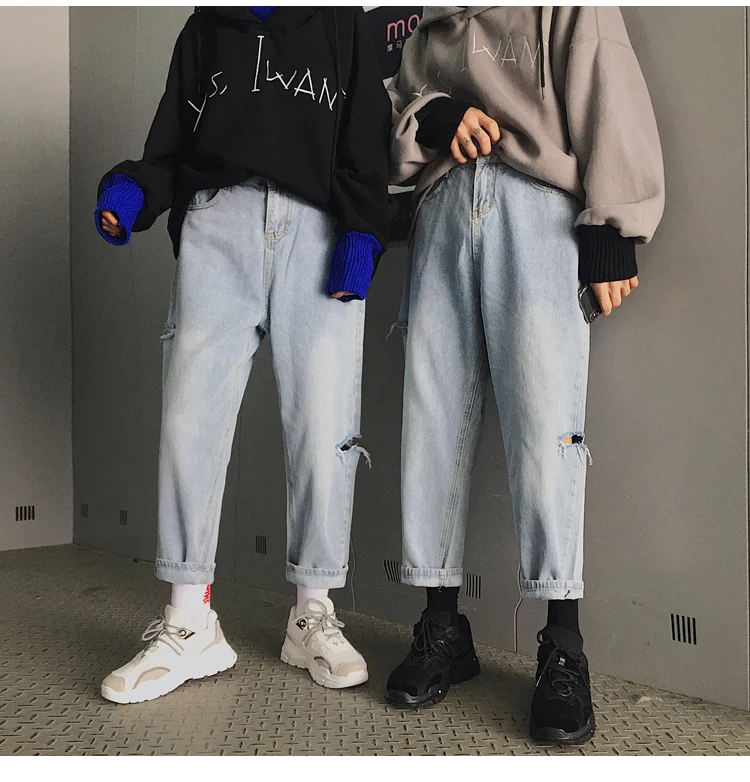Осенние модные штаны для влюбленных, свободные прямые повседневные штаны, тренд, мужские джинсы Nine брюки, синие S-XL