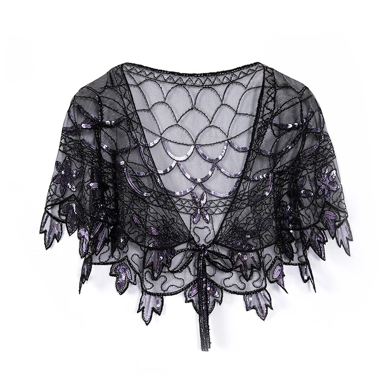 Purple Shawl 1920s шаль в винтажном стиле обертывание s Gatsby вышитая бисером вечерняя накидка Свадебная шаль для вечерних платьев свадебное вечернее Болеро обертывание - Цвет: Purple Shawl